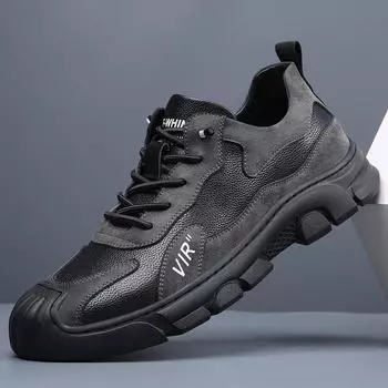 2025 spring new leather men s shoes British breathable sports and leisure shoes men s versatile soft-soled soft-sided hiking shoes 38 чёрный