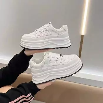 2025 spring new leather white shoes platform shoes retro fashion versatile casual shoes light sports shoes board shoes 35 белый