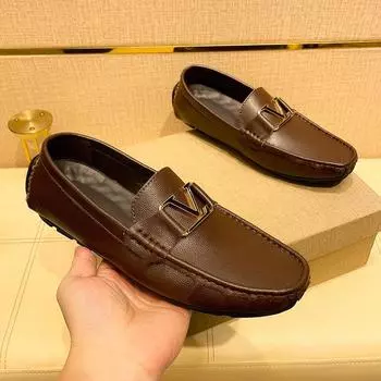 2025 spring new live broadcast hot-selling large-size soft-soled casual men s shoes genuine leather lazy one-pedal Doudou shoes 38 чёрный