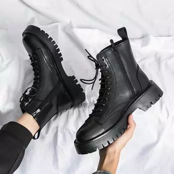2025 spring new Martin boots British big head platform youth lace-up Martin boots fashion trend versatile leather shoes 38 чёрный