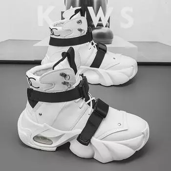 2025 Spring New Men s Boots Thick Bottom Trendy Versatile High Top Casual Shoes Anti slip Wear resistant Mountaineering Boots 39 белый