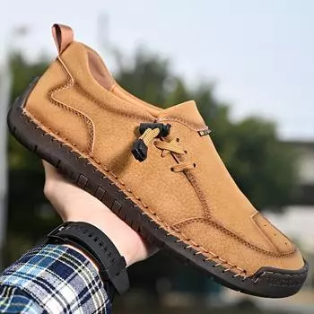 2025 Spring New Men s Low-top Versatile Casual Leather Shoes Men s Large Size Soft Sole Soft Surface One Pedal Lazy Shoes 38 чёрный