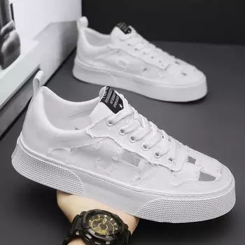 2025 spring new men s low-top ripped canvas casual trendy breathable comfortable beggar board shoes student men s shoes 39 белый