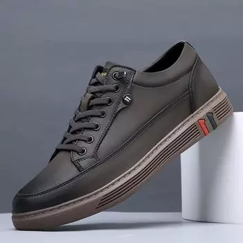 2025 spring new men s shoes genuine leather breathable versatile Korean version trendy thick-soled soft-sided casual leather shoes men s board shoes 38 чёрный