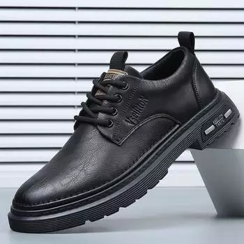 2025 spring new men s shoes leather breathable business casual leather shoes men s thick-soled inner height increase tooling shoes tide 38