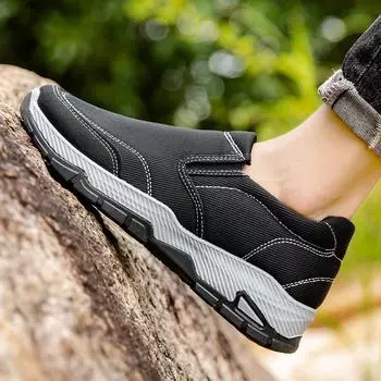2025 spring new men s shoes trendy casual shoes low-top platform sports hiking shoes elderly shoes one pedal dad 39 чёрный
