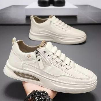 2025 spring new men s versatile casual trend lace-free one-pedal sports shoes soft-soled white shoes board shoes 39 бежевый