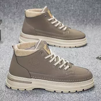 2025 spring new outdoor tooling boots men s shoes medium top short boots British style leather shoes fashion trend casual shoes 39