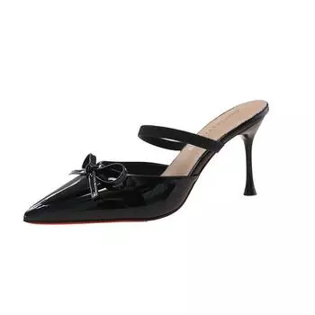 2025 spring new pointed head thin heel high heel temperament French fashion sexy bow bag head half drag women s shoes 35