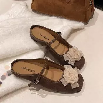 2025 spring new retro gentle fairy style fashion single shoes Chinese elegant flowers shallow mouth Mary Jane shoes woman 35 хаки