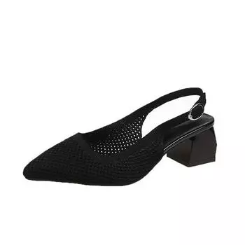 2025 spring new sandals fashionable fly-woven shoes hollow high heels comfortable and stable large size thick high heels 35