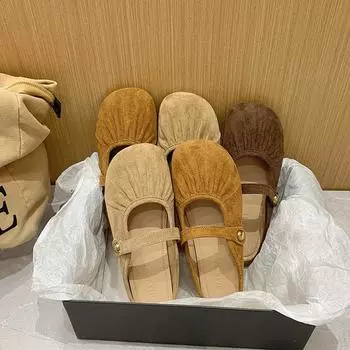 2025 spring new soft bottom small fragrant wind word with Velcro Mary Jane half slippers women s pleated bag head slippers 35 хаки