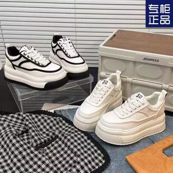 2025 spring new student versatile sports and leisure board shoes for women, small thick-soled height-increasing muffin, small white shoes for women 35 чёрный
