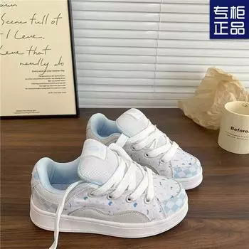 2025 spring new student versatile sports casual board shoes Korean version of the design sense color matching bread shoes women s fashion trend 35 голубика