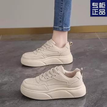 2025 spring new thick-soled little white shoes women s height increase versatile muffin shoes fashion sports and leisure board shoes niche 35 хаки