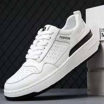 2025 spring new trend versatile breathable height increase casual shoes men s leather white shoes platform student board shoes 38