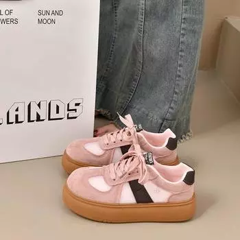 2025 spring new versatile fashion casual shoes Korean version of color matching delicate moral training shoes trendy board shoes women s muffin shoes 35
