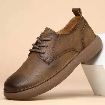 2025 spring new wide-headed leather men s shoes breathable trend versatile soft sole soft surface retro casual leather shoes men 38