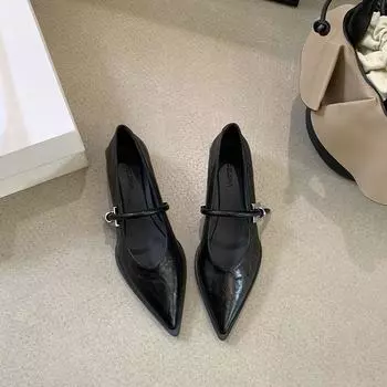 2025 Spring New Women s Heeled Leather Shoes with Pointed Shallow Mouth Breathable and Comfortable Soft Bottom Women s Shoes 35