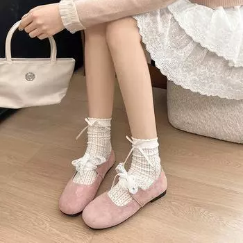 2025 spring retro lace-up square head low-heeled ballet shoes genuine leather versatile temperament Mary Jane women s shoes 35