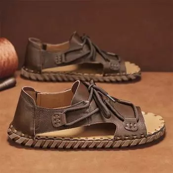 2025 spring sandals new men s beach shoes trendy men s soft-soled bag head breathable shoes men s semi-Shoes 38 чёрный