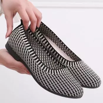 2025 Spring/Summer Autumn Fly Woven Breathable Women s Shoes Cloth Shoes Flat Fashion Casual Single Shoes 35 чёрный