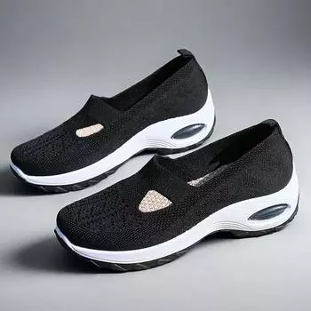 2025 Spring/Summer Black New Air Cushion Sneakers with Breathable Mesh Surface, Shallow Mouth Flat Shoes for Women tenis 36