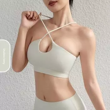 2025 Spring/Summer Fashion Sexy Cross Sports Intimates Breathable Nude Feel Yoga Bra Running Yoga Exercise Strap Shallow Ivory XL