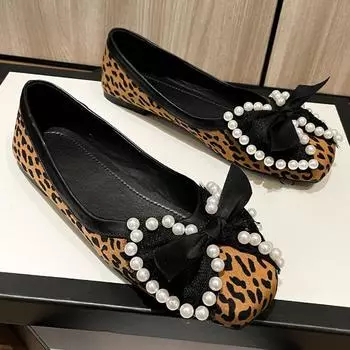 2025 Spring Summer Shoes Women Flats Elegant Ladies Leopard Shoes Fashion Brand Boat Shoes Flat Plus Size 42 35 бежевый