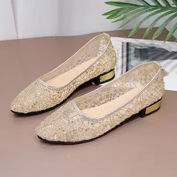 2025 Spring Summer Women s Trend Comfortable Sequins Shoes Ladies Ballet Flats Pointed Toe End Zapatos 35 серебряный