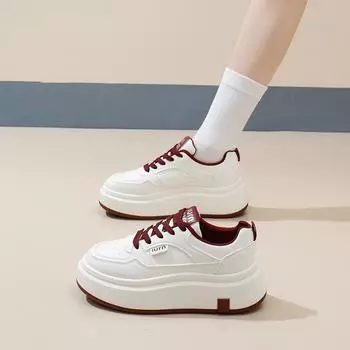 2025 spring white shoes new Korean version ins female students platform heightening sports board shoes casual street shooting HB609 35 бордовый