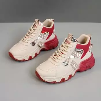 2025 Spring Women Casual Sneakers Hot Sale High Quality Warm Thickness Cotton Shoes Female High Top Ankle Boot Versatile Zapatos 35 красный