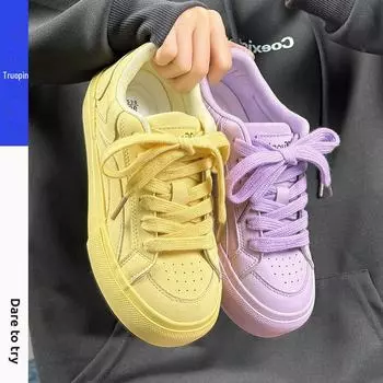 2025 Spring Women s Dopamine Loafers: Versatile, Thick-Soled, Casual Sneakers in Yellow and Purple 40