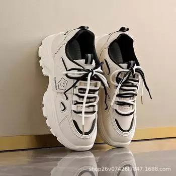 2025 spring women s shoes new breathable little white shoes children versatile Korean version platform sports shoes casual dad trendy shoes 35 хаки