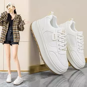 2025 spring women s shoes new breathable little white shoes women s Korean version versatile thick-soled heightening sports and leisure board 35
