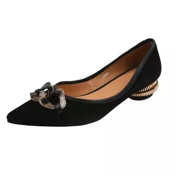 2025 Spring Women with Roots Suede Pointed Tip Leopard Print Women s Shoes Outdoor Daily Commute Zapatillas De Mujer 34 чёрный