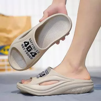 2025 step on shit feeling printed slippers men s summer wear beach one-word indoor bathroom breathable fashion sandals 39 чёрный