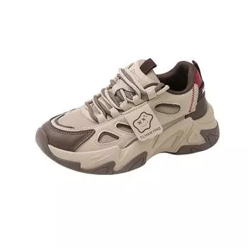 2025 Stepping on кожаные кроссовки для женщин, новые весенние студенческие, маленькие толстые подошвы, нескользящие взрывные папины туфли для женщин 35 чёрный