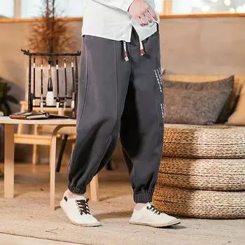 2025 Streetwear Мужские шаровары с принтом Повседневные брюки Мужские весенне-летние модные спортивные штаны с эластичной талией Черные серые брюки M чёрный