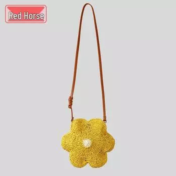 2025 Сумка кроссбоди ручной работы из плетеной соломы мори с дизайном франжипани