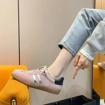 2025 summer and autumn grape mother with the same German training shoes women s retro trend versatile color matching platform casual sports shoes 35 розовый