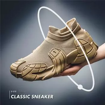 2025 summer and autumn new men s shoes Korean version of dad shoes breathable mesh fly-woven shoes foot socks shoes men s casual shoes 39 серый