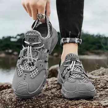 2025 summer bag head sandals men wear fashionable wear wear-resistant thick soles men summer construction site work casual cool slippers 39 бежевый