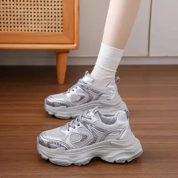 2025 summer breathable and non-smelly feet dad shoes women s mesh soft-soled sports shoes new versatile platform women s shoes 35 серый