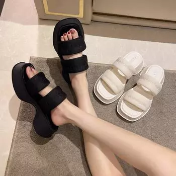 2025 summer casual fashion beach muffin thick-bottomed cool slippers women wear soft-bottomed one-word slippers women 35