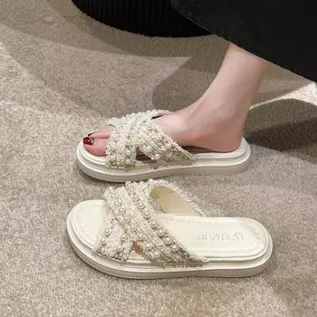 2025 summer cross fairy small fragrant style fashion super slippers female ins tide wear one-word drag soft bottom light 35