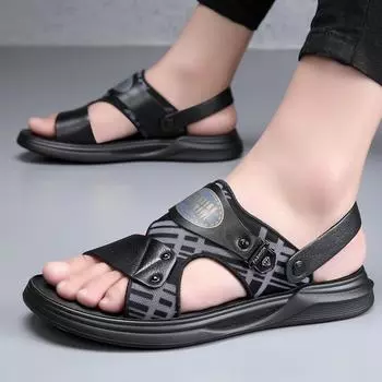2025 summer first-layer cowhide sandals men s trend outer sandals men s soft-soled casual beach slippers 38
