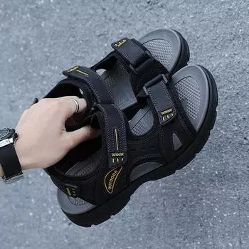 2025 summer foreign trade large size casual sandals outdoor breathable cowhide bag head slippers high-end summer casual 38 чёрный