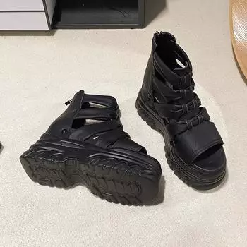 2025 summer height increase Roman sandals women s wear fashion versatile casual muffin thick-soled high-heeled fish mouth women s shoes 34