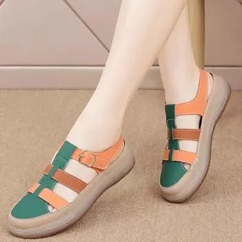2025 Летние высококачественные кожаные римские сандалии Baotou, женские ретро-полые плетеные женские сандалии, пляжные тапочки на платформе, сандалии 38